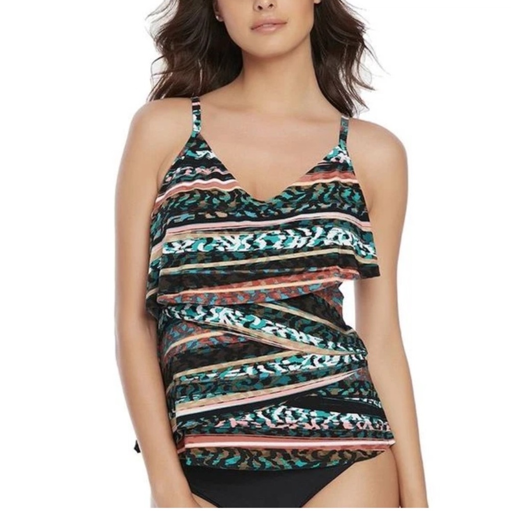 Magicsuit Stripe Tease Chloe Tankini Top‎ Women's Swimsuit Size 14 Multicolor